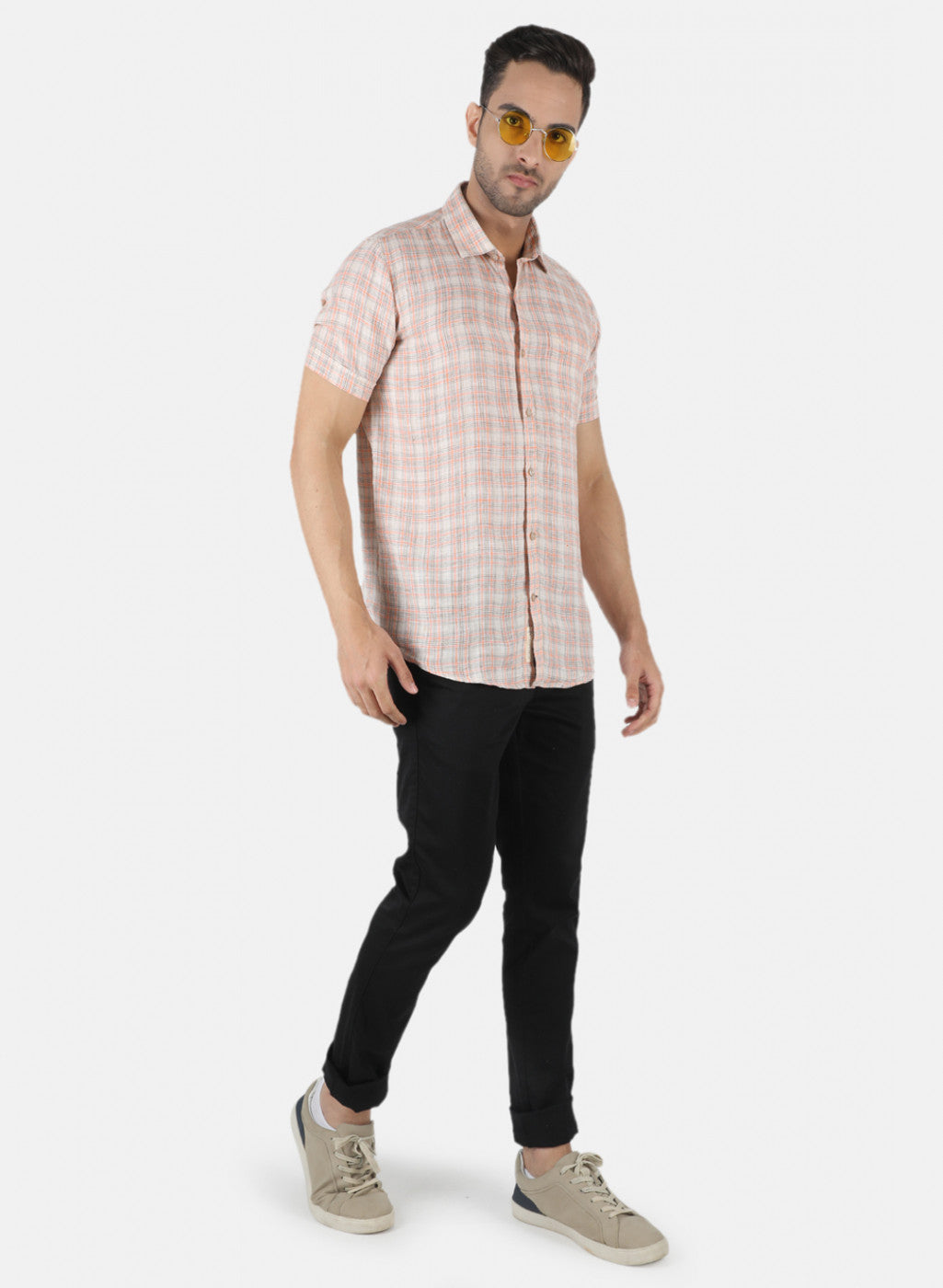 Men Beige Check Shirt