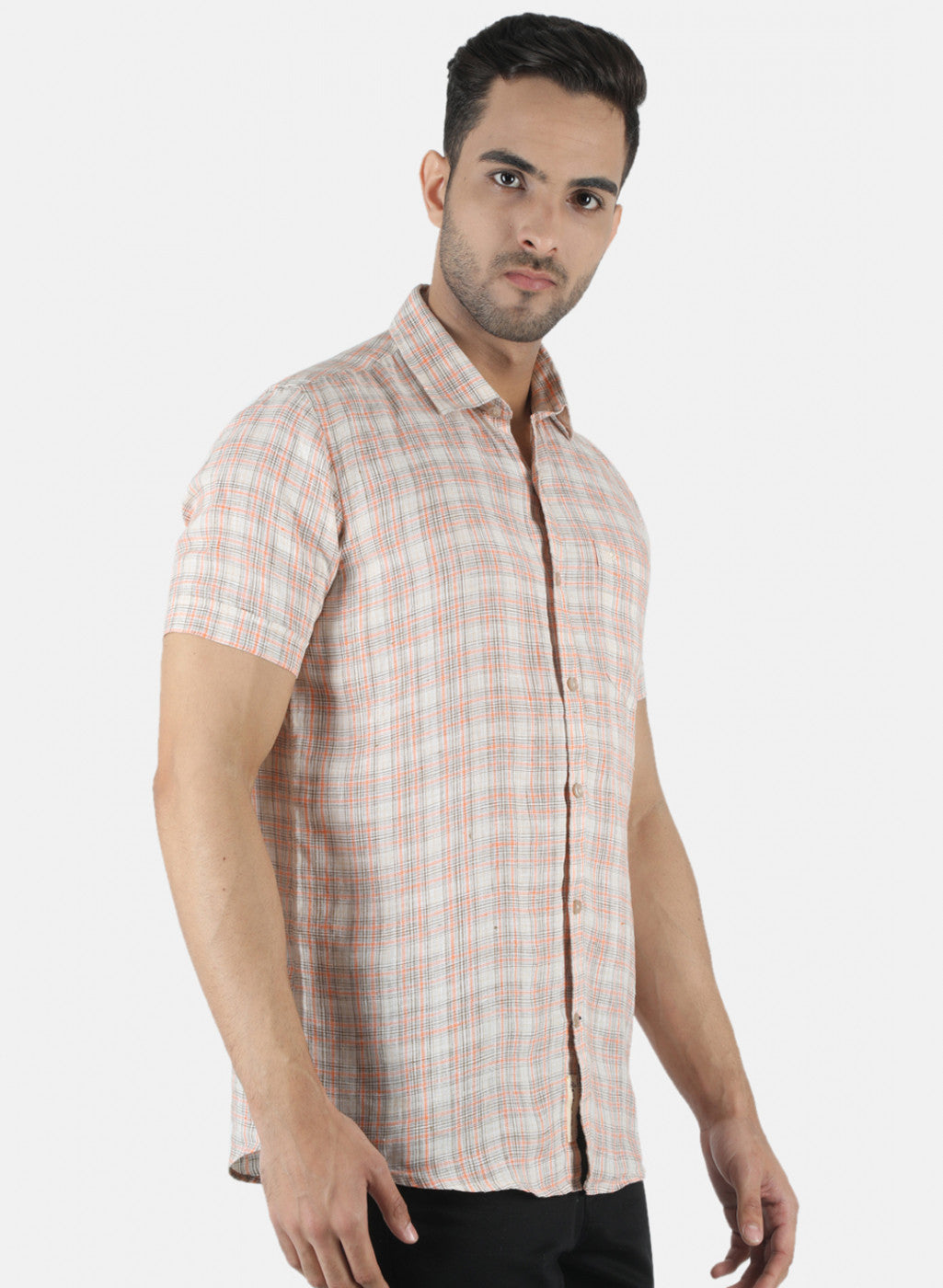 Men Beige Check Shirt