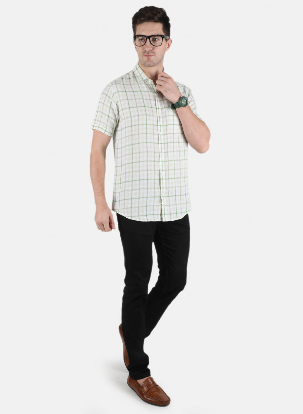 Men Green Check Shirt