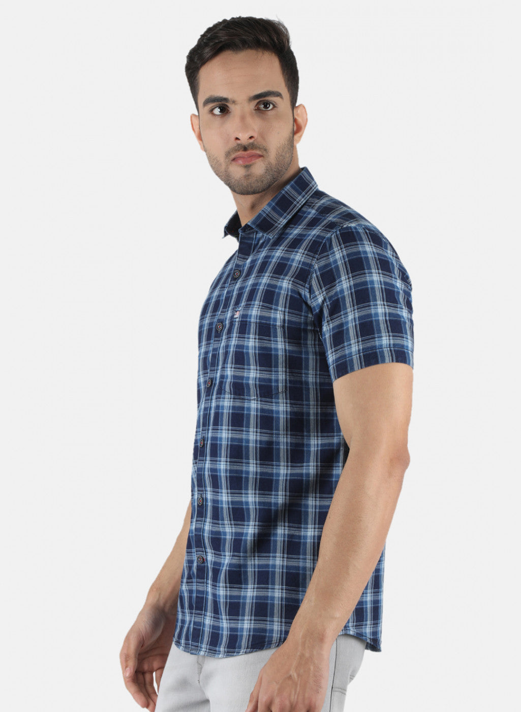 Men Navy Blue Check Shirt