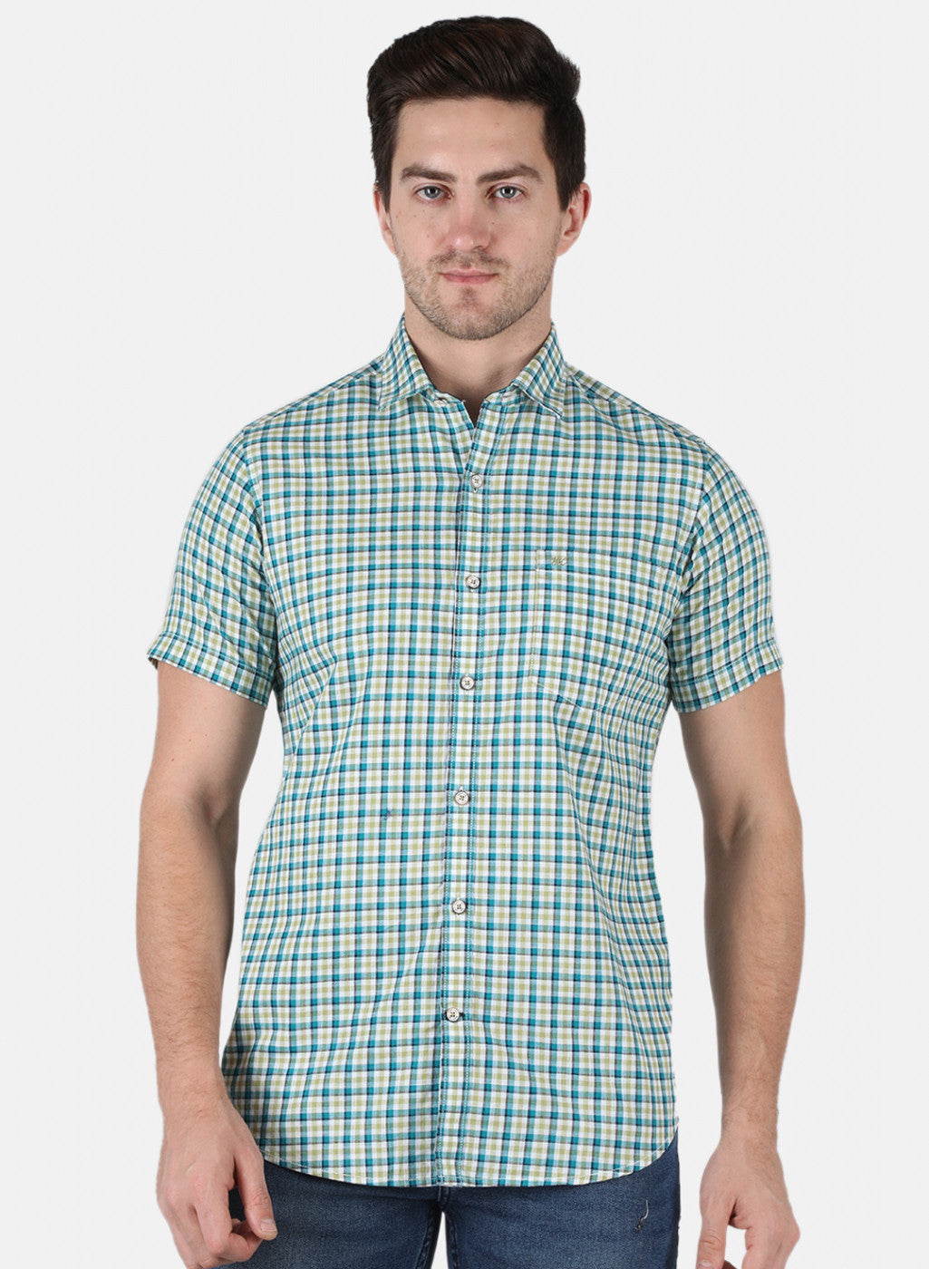 Men Light Olive Check Shirt