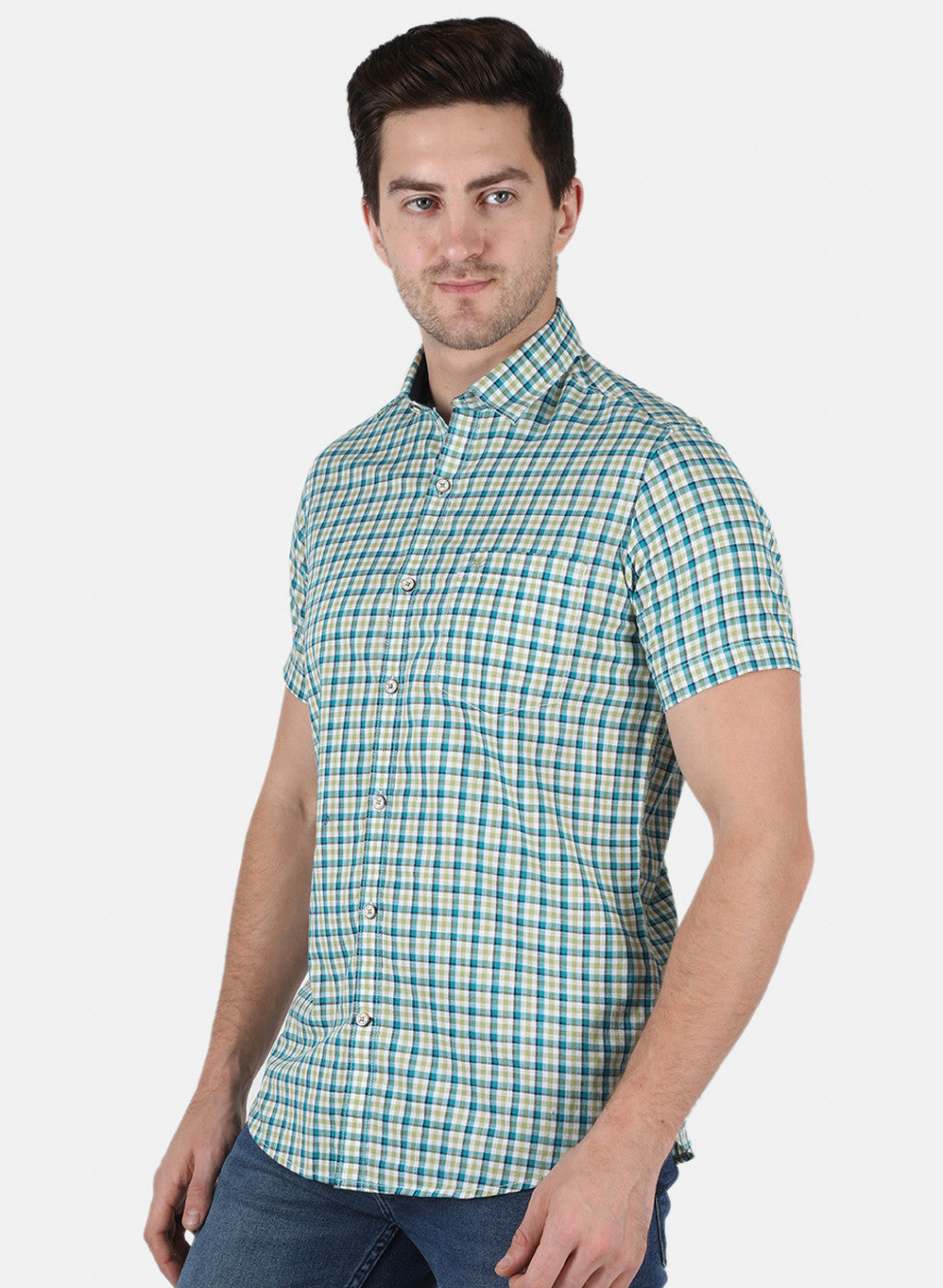 Men Light Olive Check Shirt