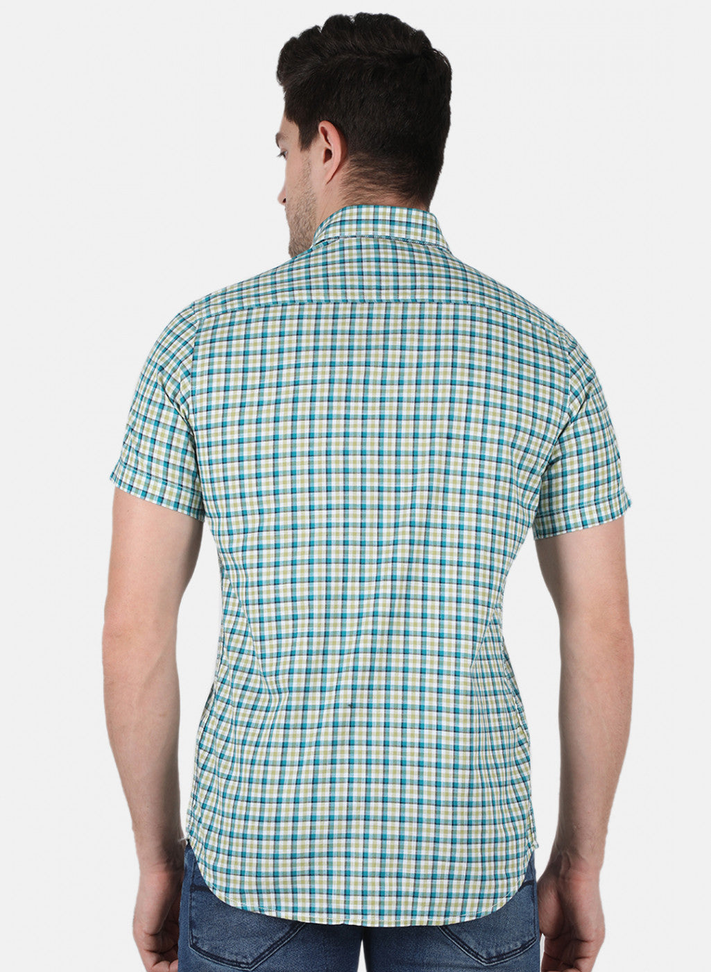 Men Light Olive Check Shirt