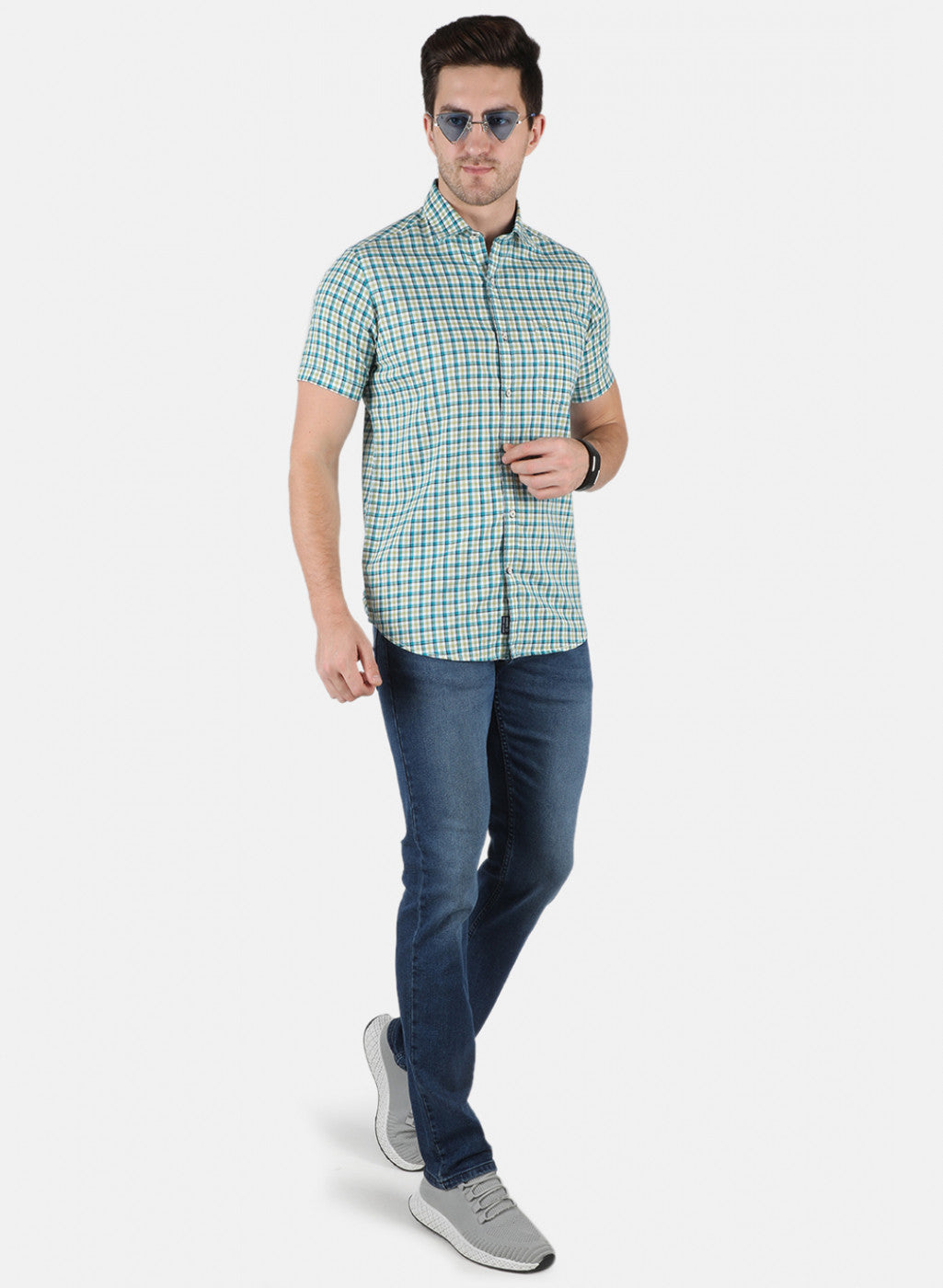 Men Light Olive Check Shirt