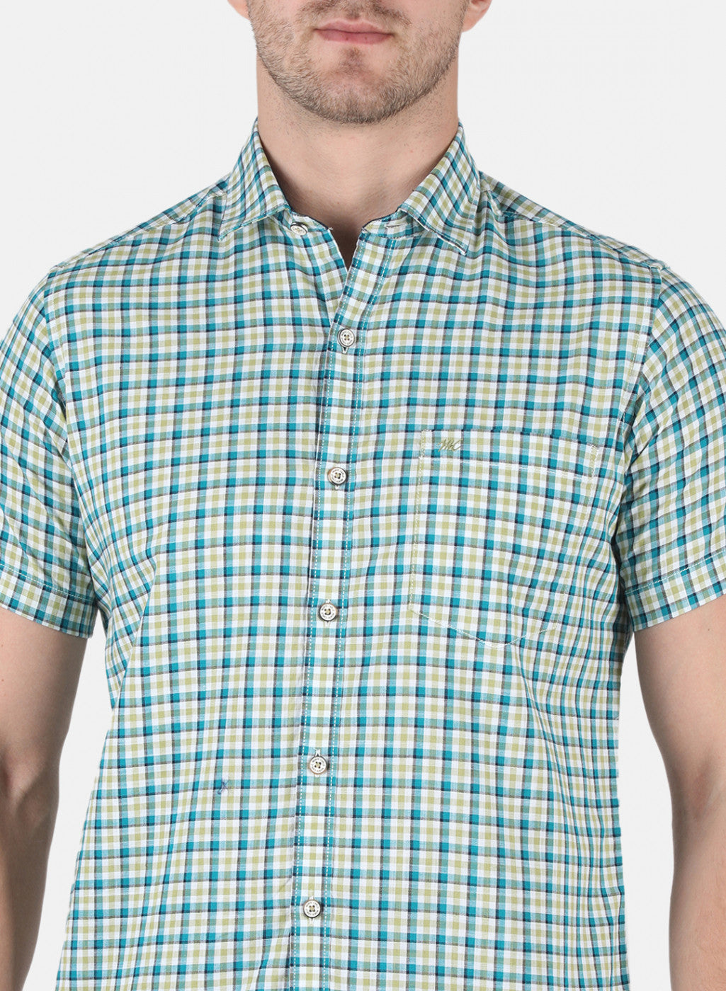 Men Light Olive Check Shirt