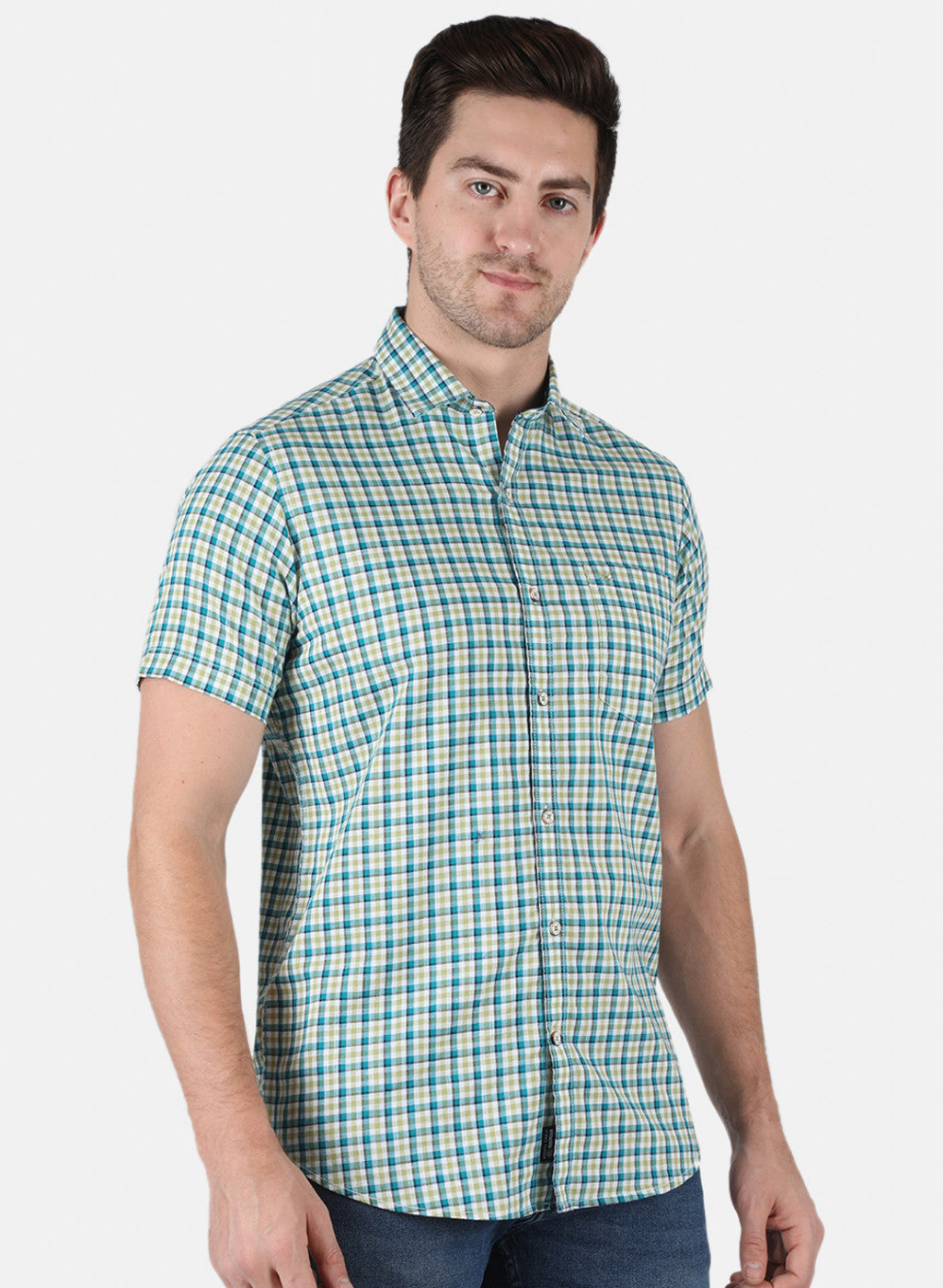 Men Light Olive Check Shirt