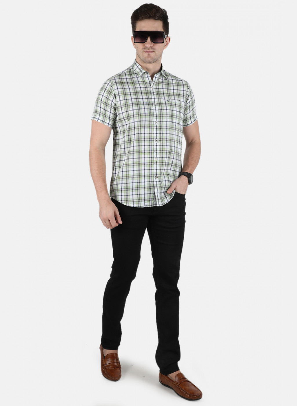 Men Green Check Shirt