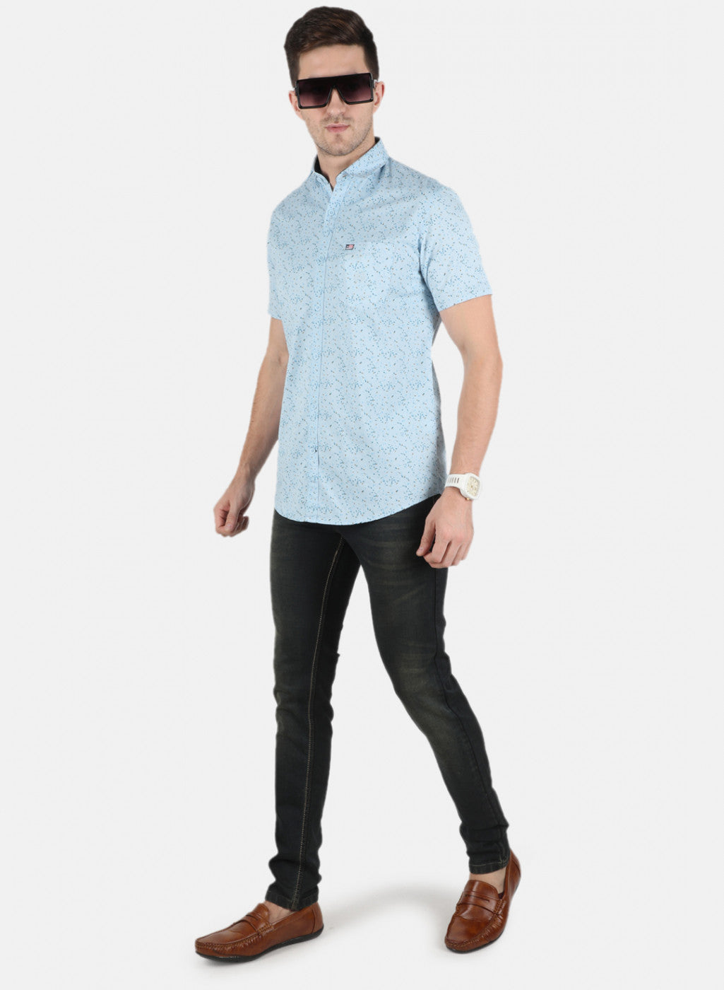 Men Blue Printed Shirt