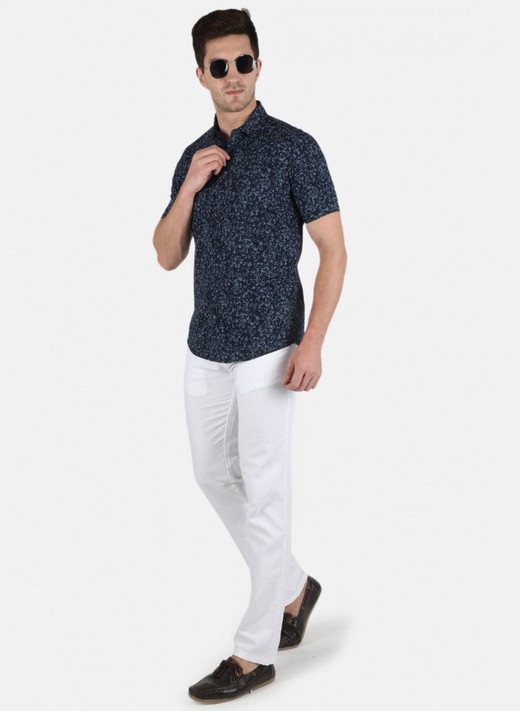 Men NAvy Blue Printed Shirt