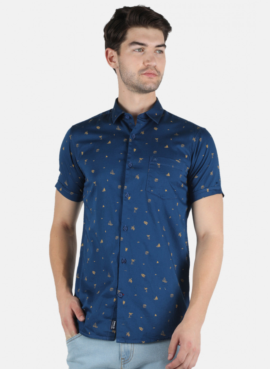 Men NAvy Blue Printed Shirt