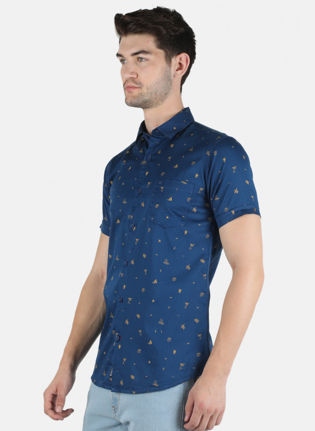 Men NAvy Blue Printed Shirt