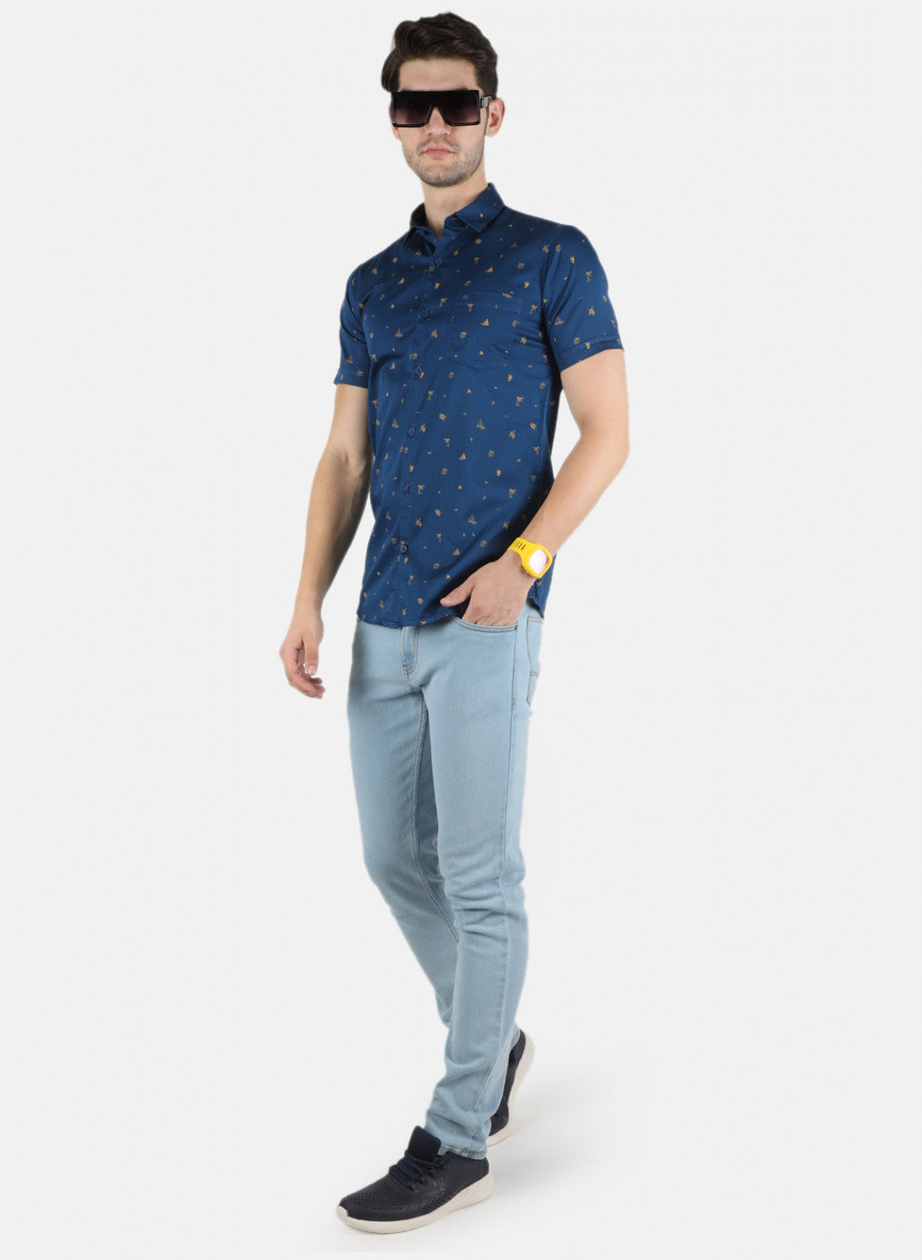 Men NAvy Blue Printed Shirt