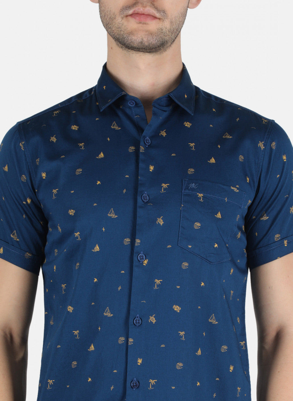 Men NAvy Blue Printed Shirt