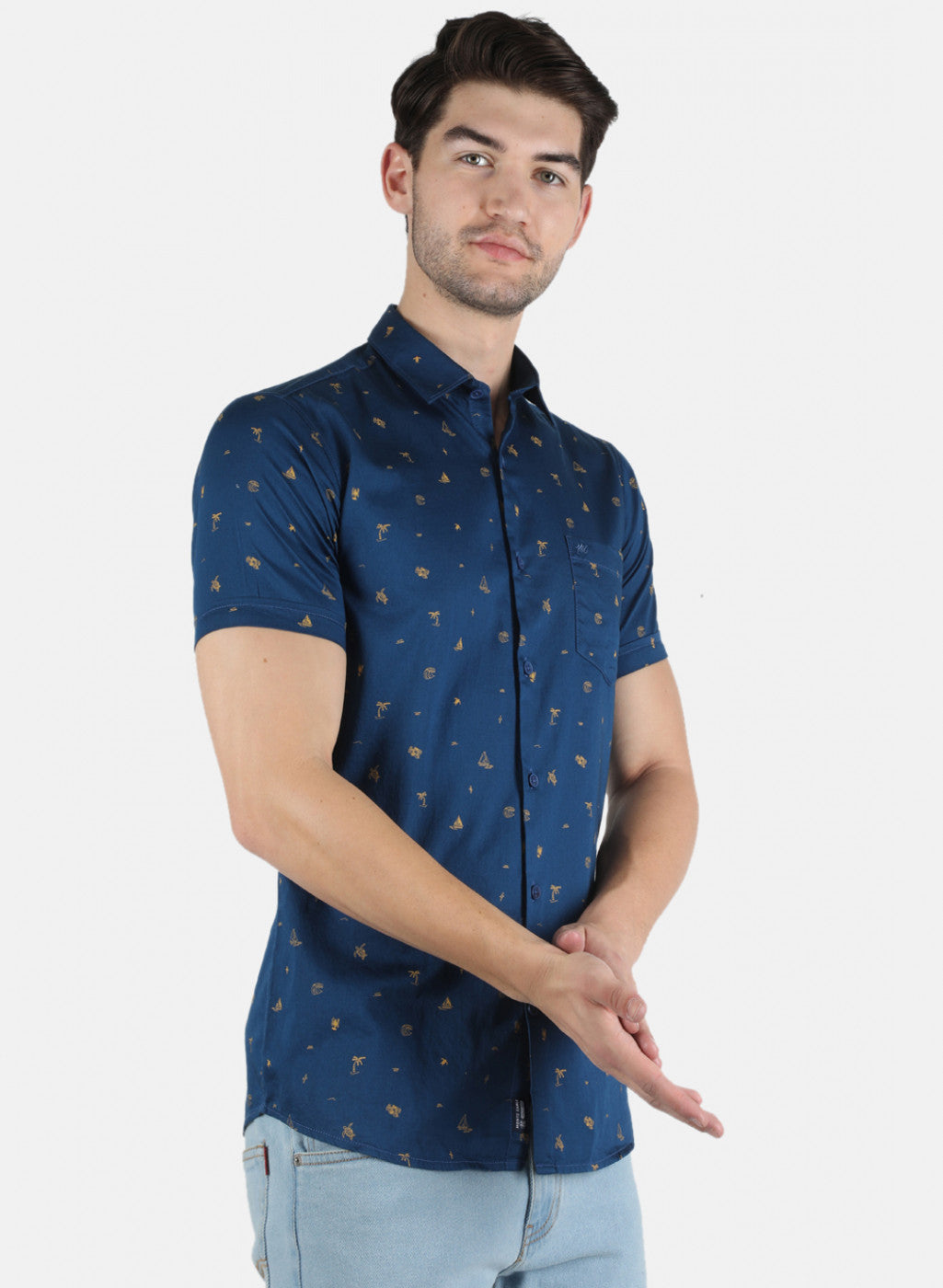 Men NAvy Blue Printed Shirt