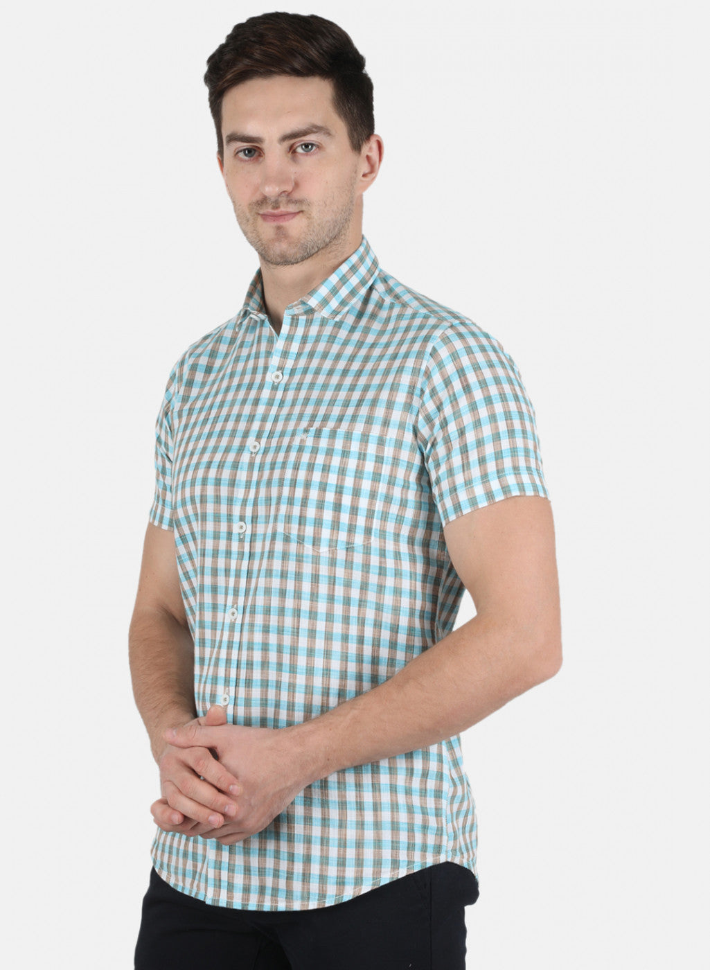 Men Blue Check Shirt