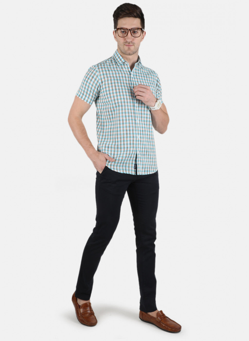 Men Blue Check Shirt