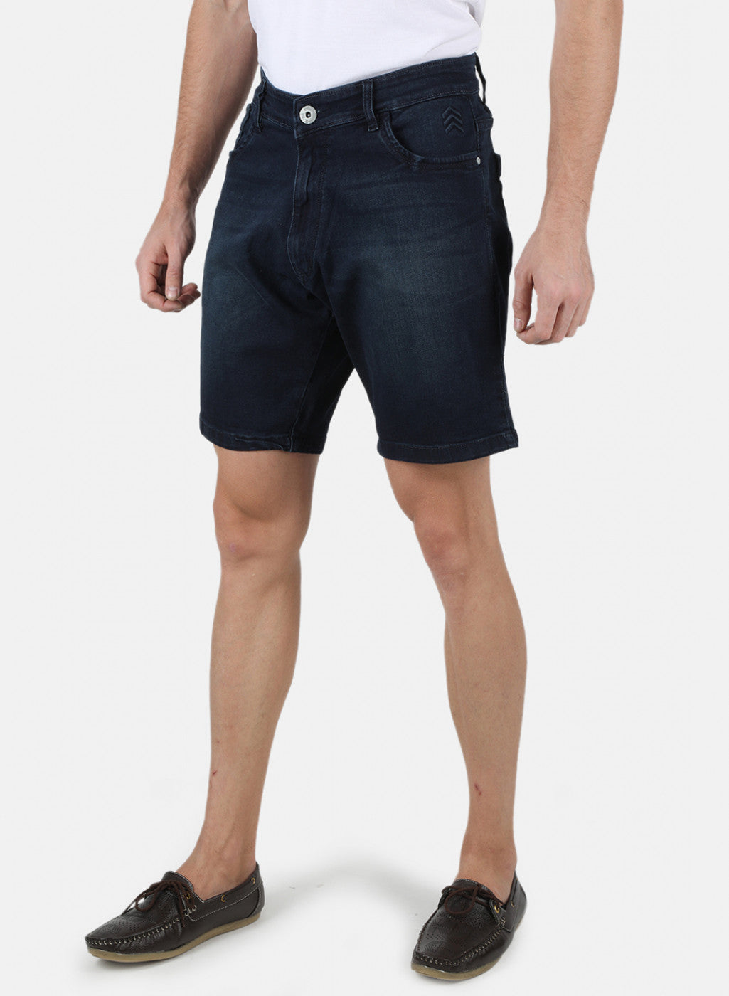 Men Navy Blue Light Wash Short