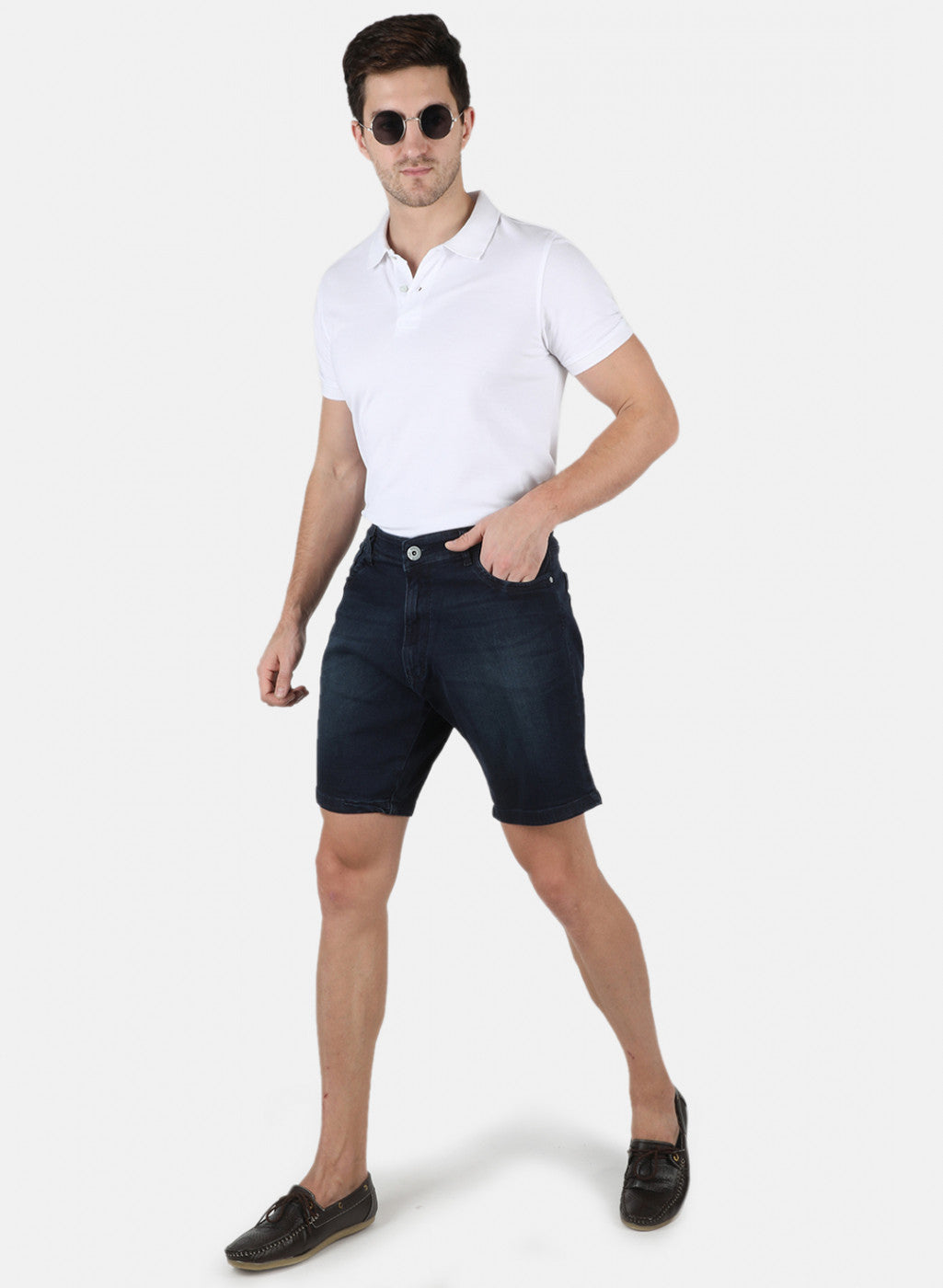 Men Navy Blue Light Wash Short