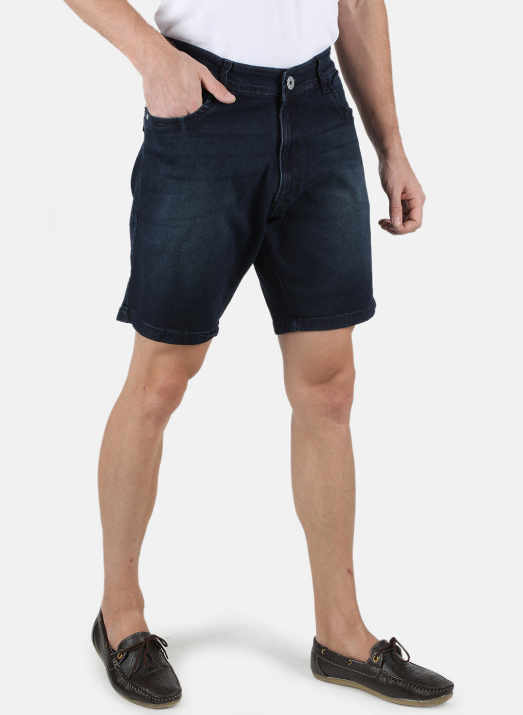 Men Navy Blue Light Wash Short