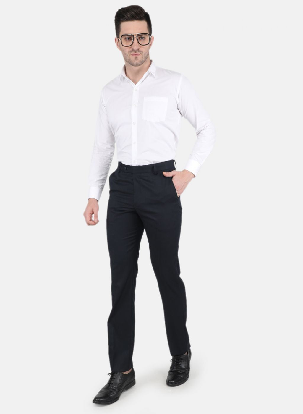 Men Navy Blue Smart Fit Trouser