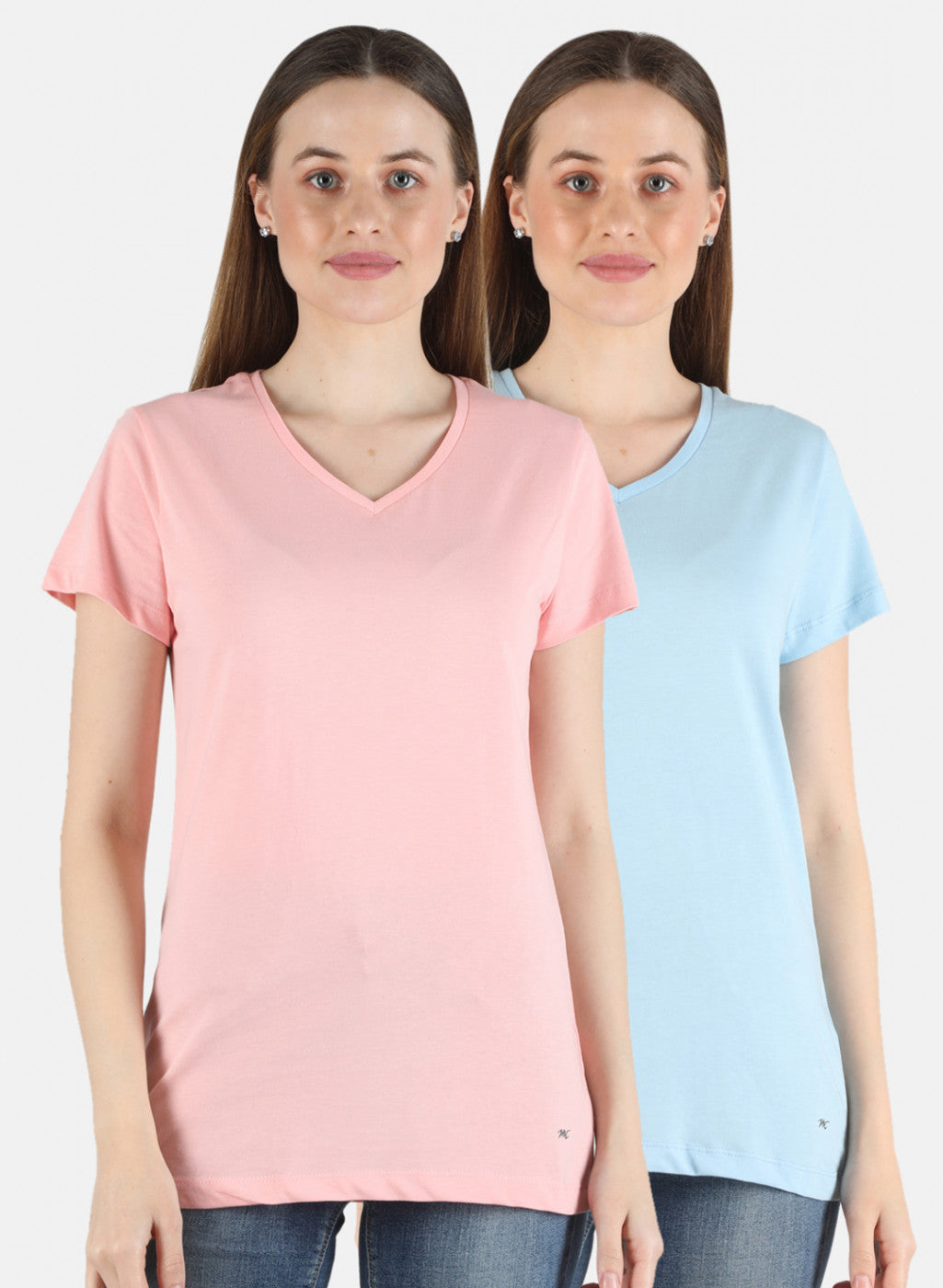 Women Peach & Blue Plain 2 Pc Top Set