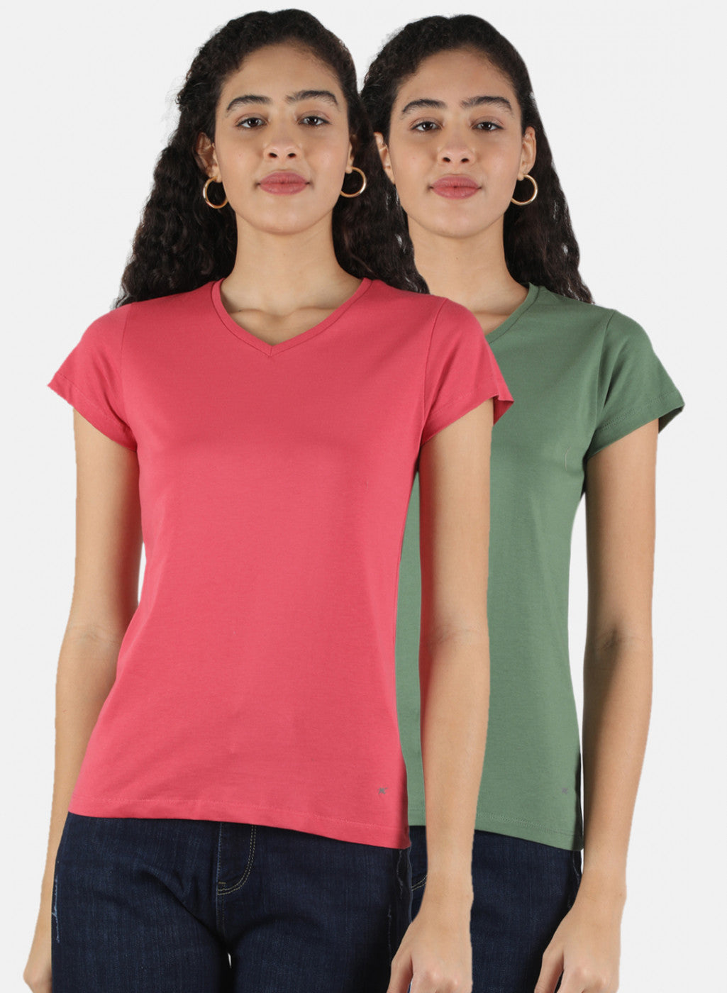 Women Pink & Green Plain Top 2 PCs