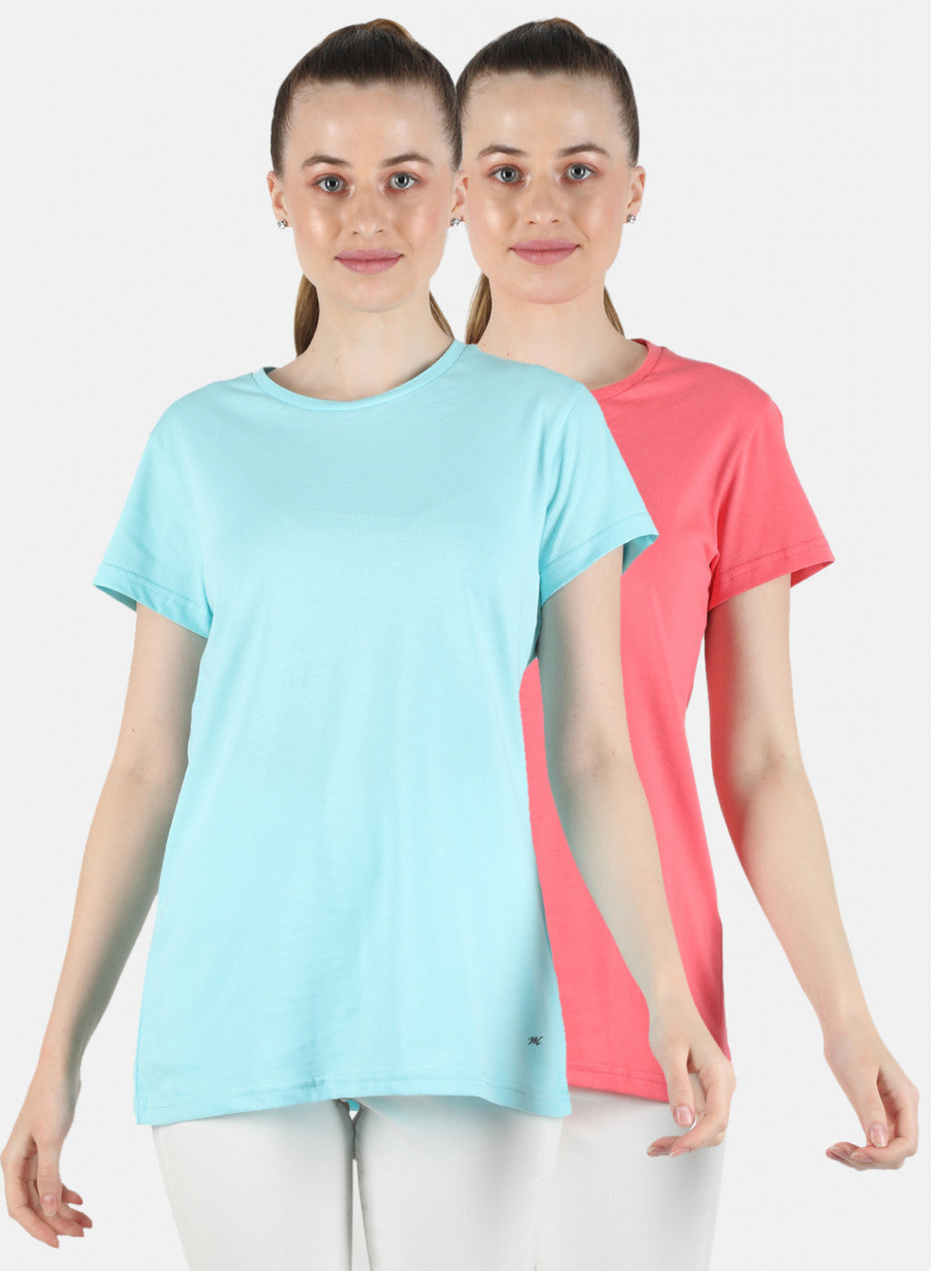 Women Aqua Blue & Pink Plain 2 Pc Top Set