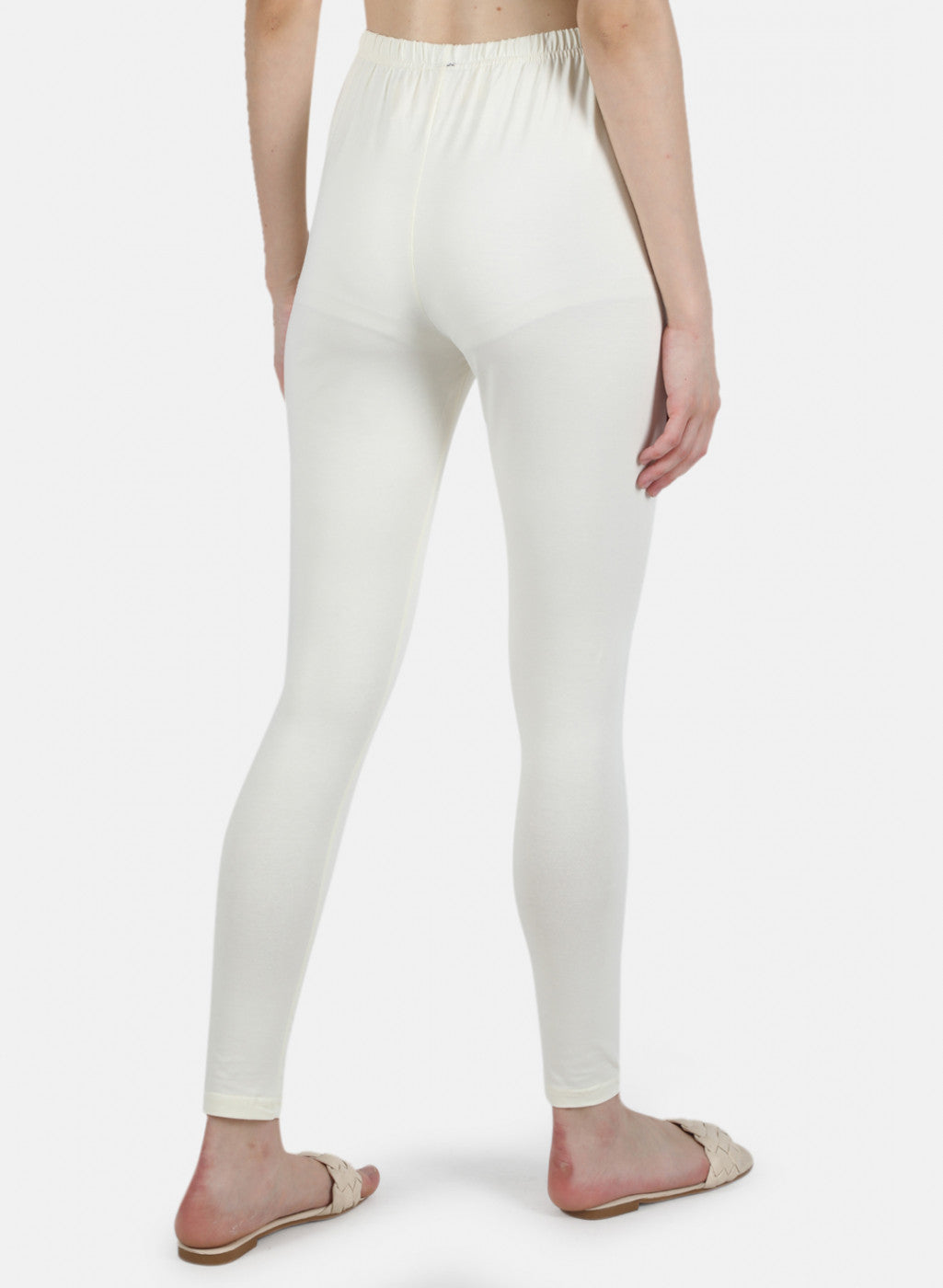 Women Off White Plain Legging