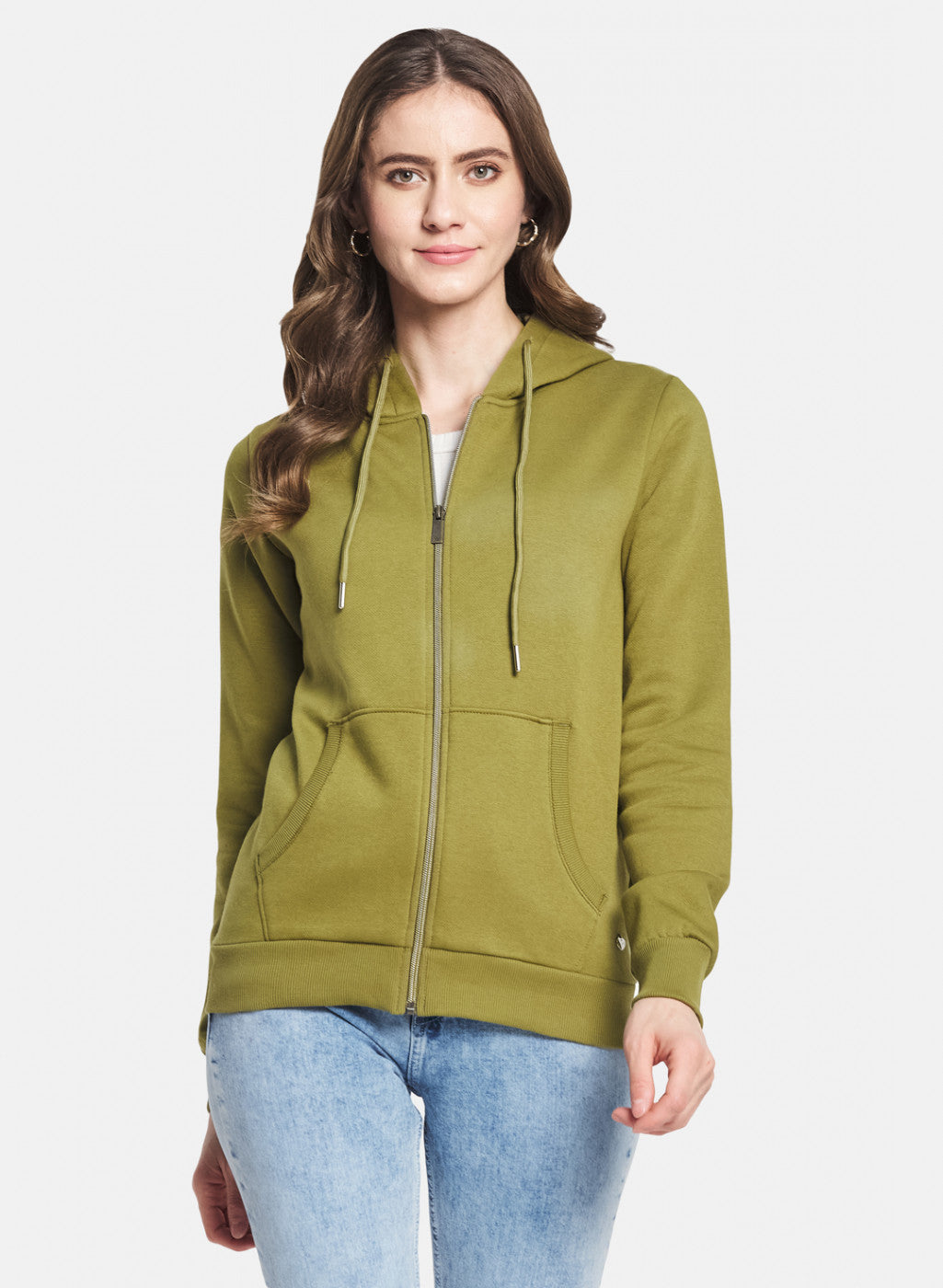 Women Green Solid Sweatshirt