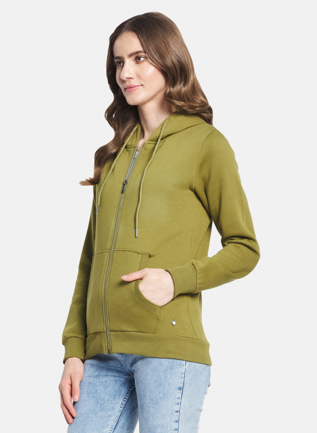 Women Green Solid Sweatshirt