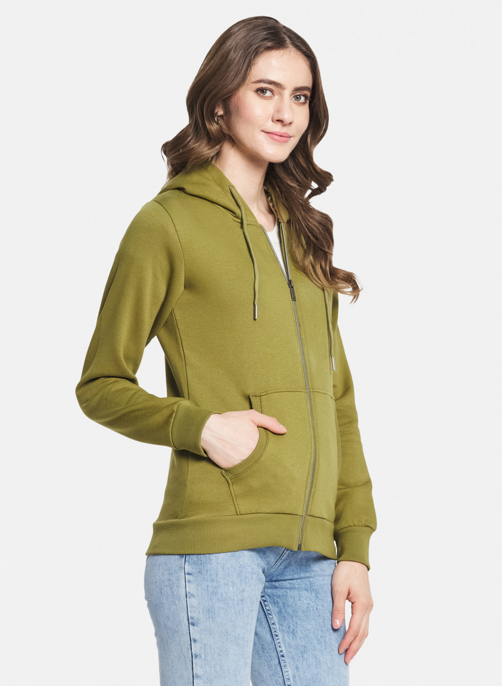 Women Green Solid Sweatshirt