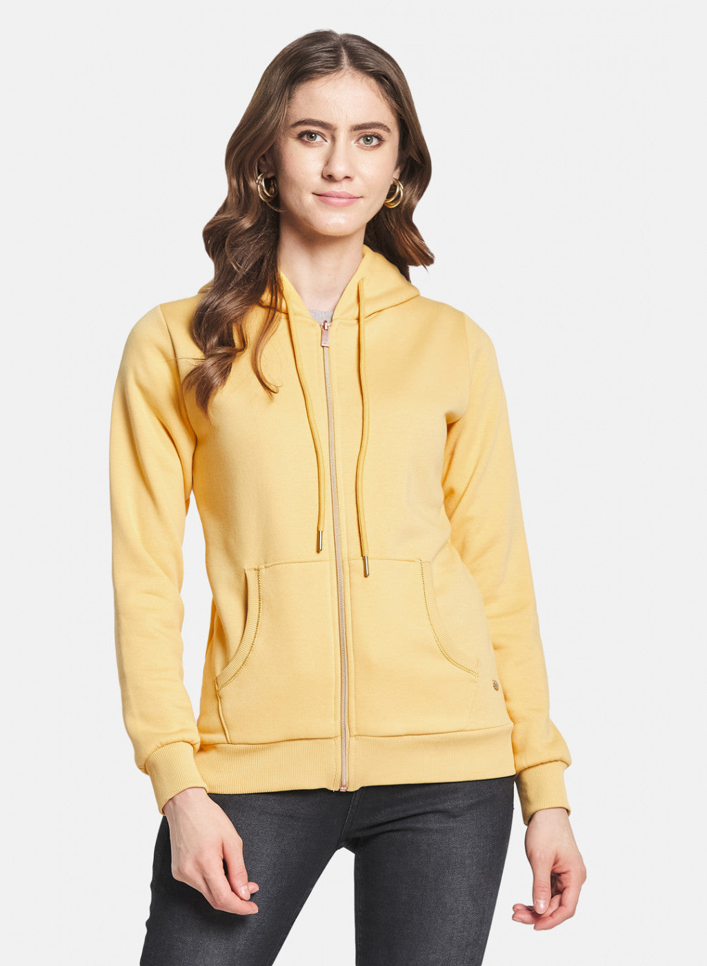 Women Yellow Solid Sweatshirt