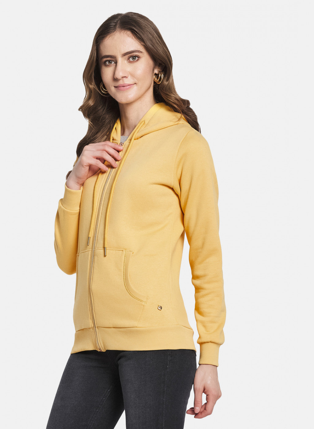 Women Yellow Solid Sweatshirt