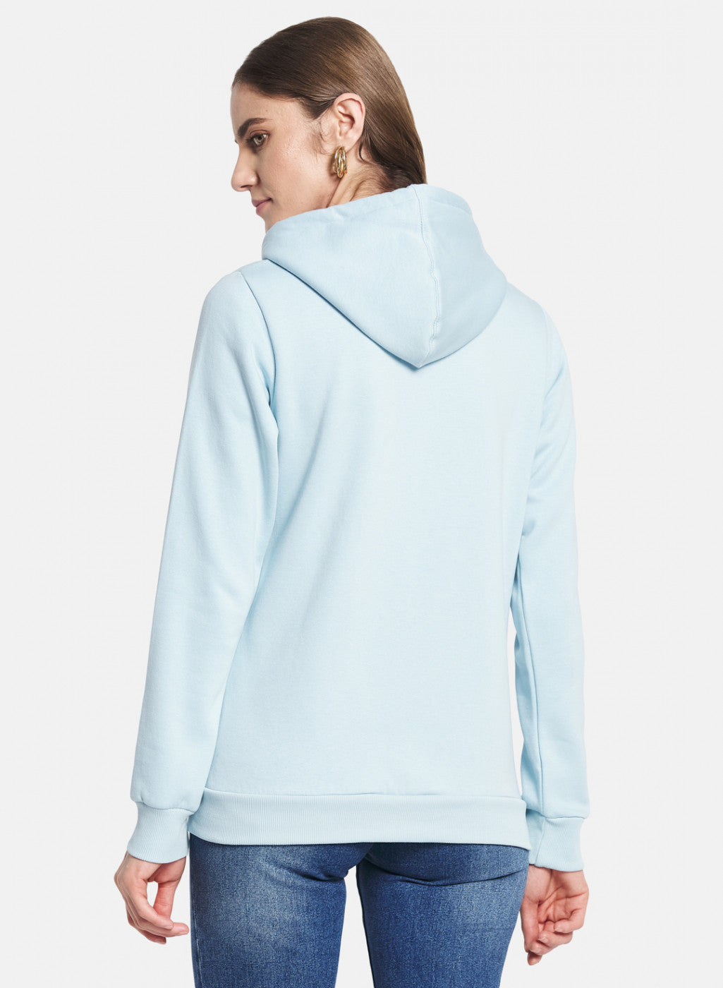 Women Sky Blue Solid Sweatshirt