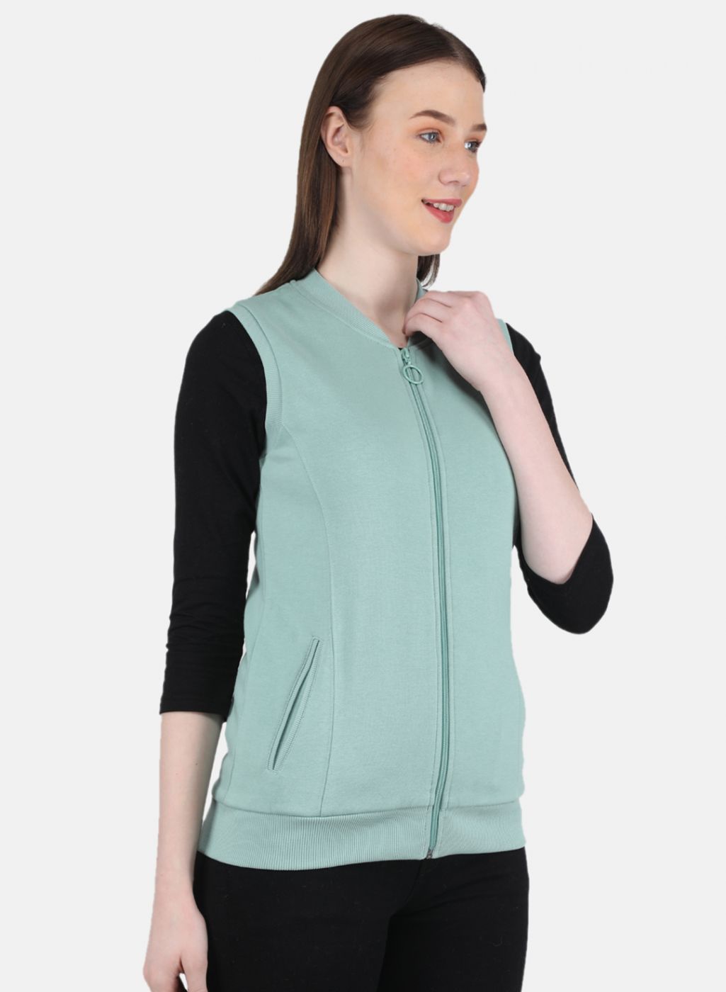 Women Green Solid Sweatshirt