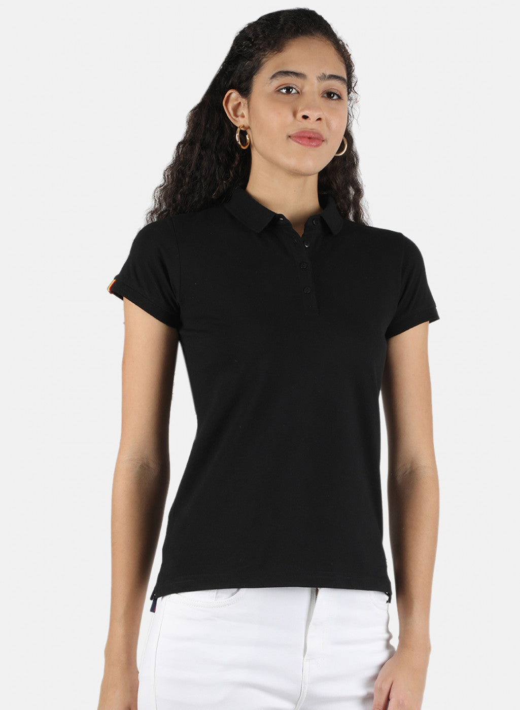 Women Black Plain T-Shirt