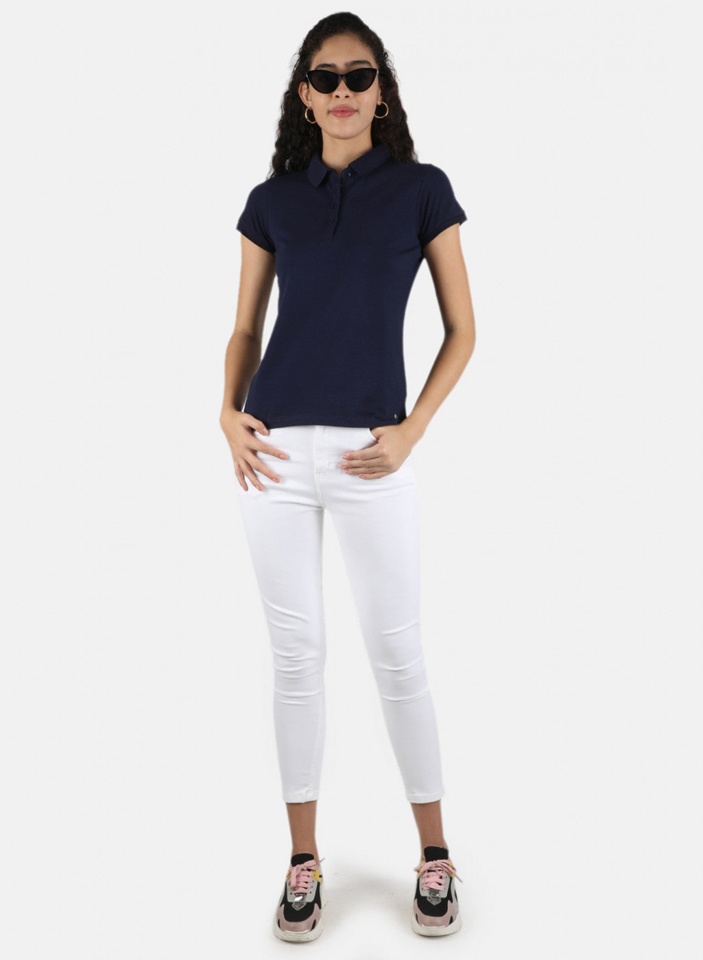 Women Navy Blue Plain T-Shirt