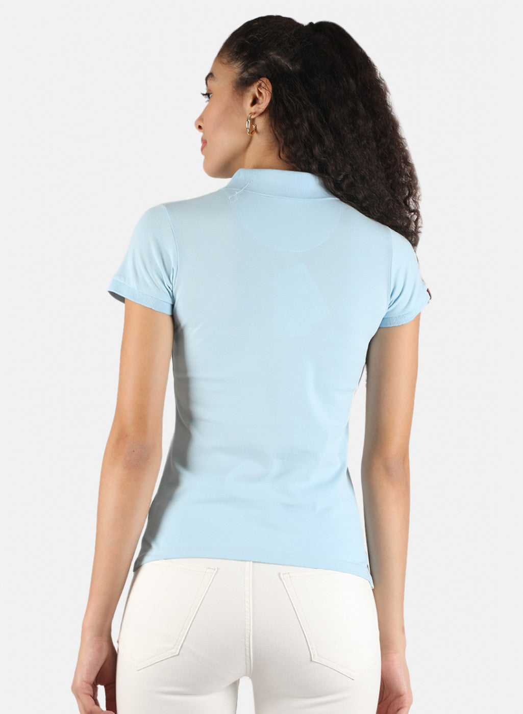 Women Sky Blue Plain T-Shirt