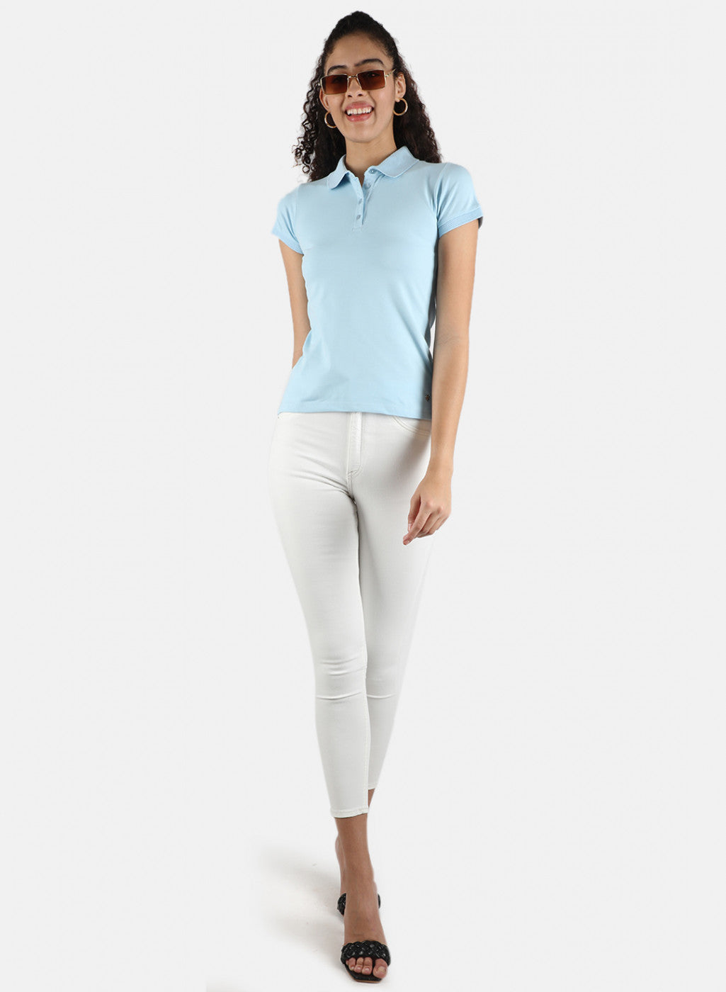 Women Sky Blue Plain T-Shirt