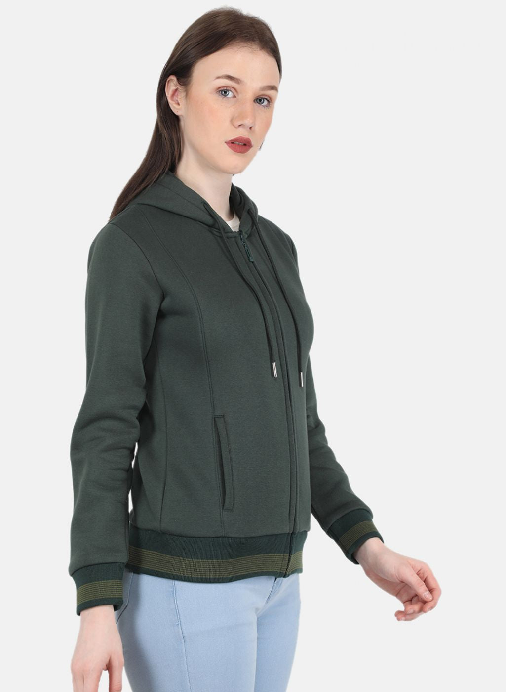 Women Green Solid Sweatshirt