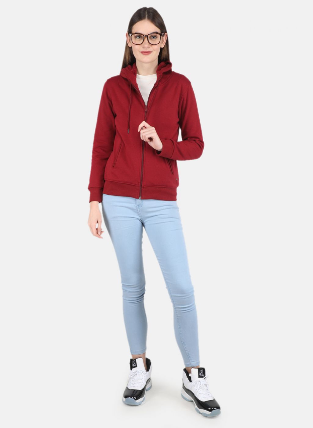 Women Maroon Solid Sweatshirt