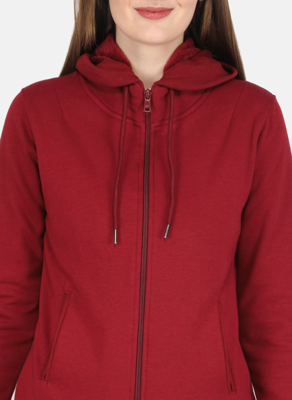 Women Maroon Solid Sweatshirt