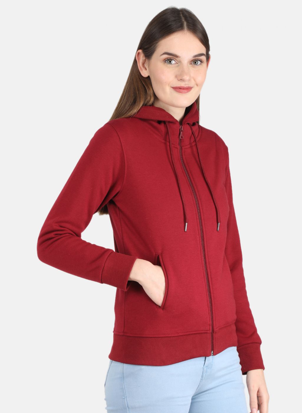 Women Maroon Solid Sweatshirt