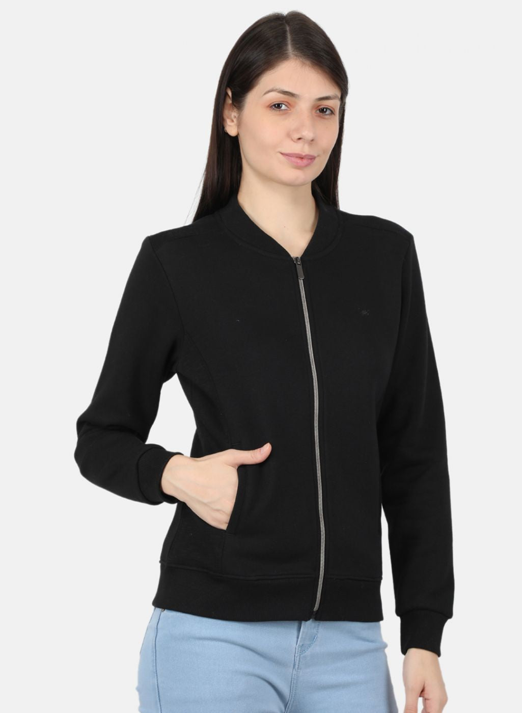 Women Black Solid Sweatshirt