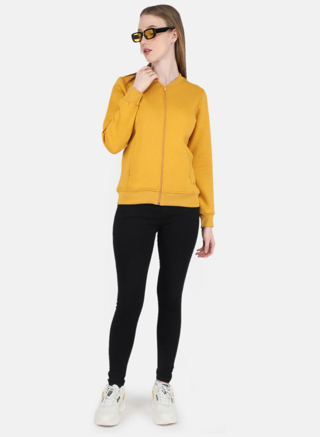 Women Mustard Solid Sweatshirt