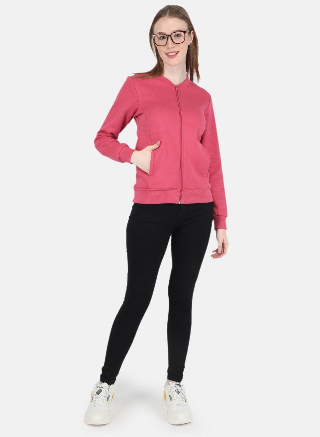 Women Pink Solid Sweatshirt