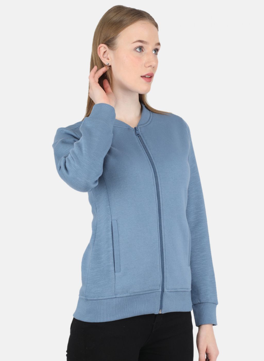 Women Blue Solid Sweatshirt