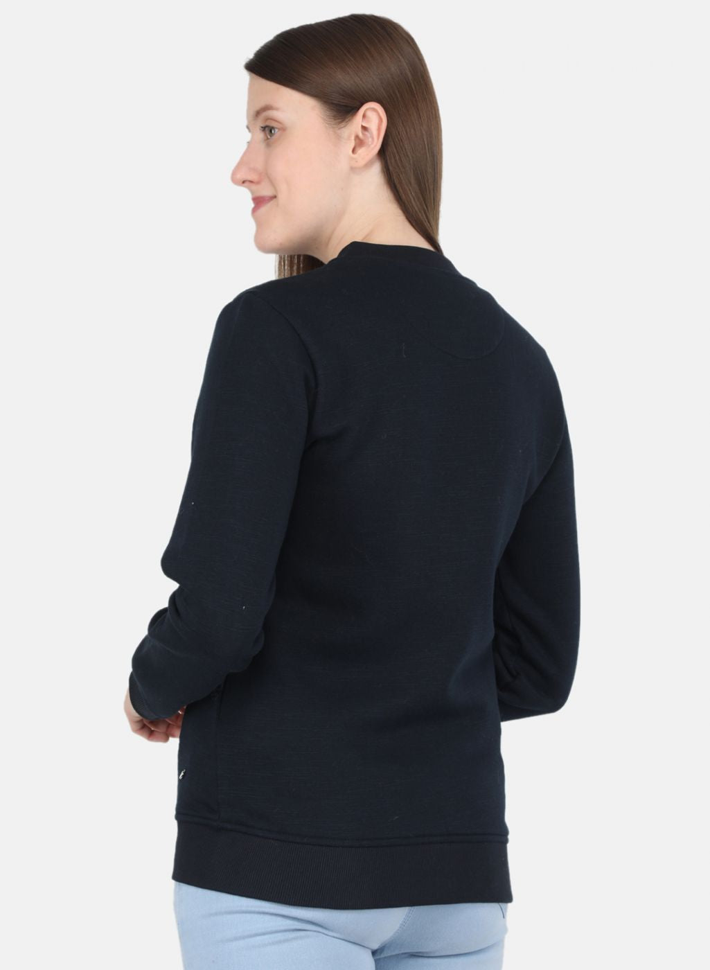 Women NAvy Blue Solid Sweatshirt