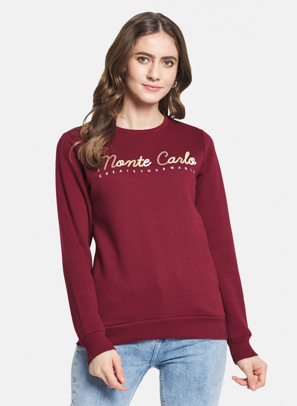 Buy Women Maroon Embroidered Sweatshirt Online in India - Monte Carlo