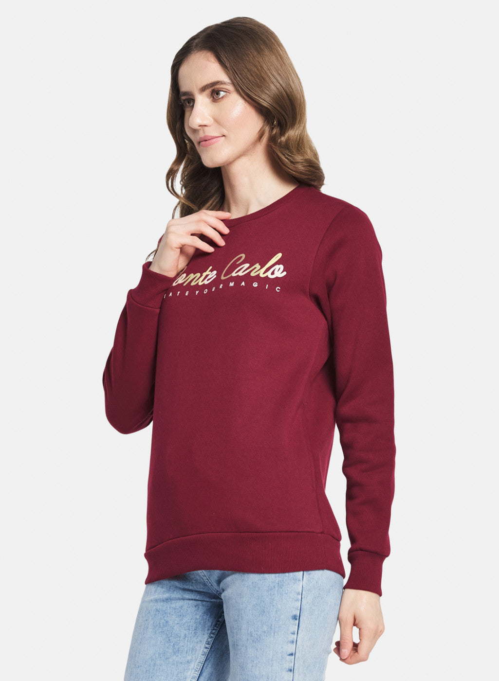 Women Maroon Embroidered Sweatshirt